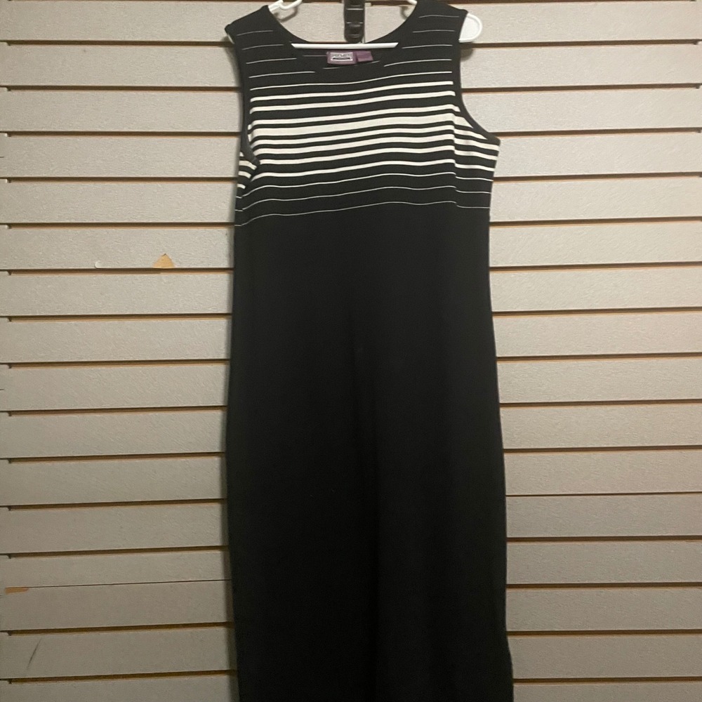 Premier International Black White Striped Sleeveless Maxi‎ Dress LadiesSz L